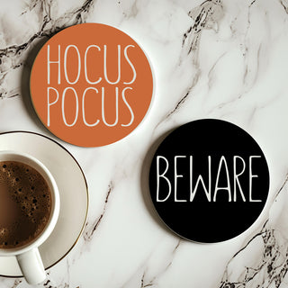 Wholesale Complete set of Halloween saying coasters in multiple colors
Halloween coaster collection showing all 16 designs
Cork-backed ceramic Halloween coasters with display stand option
Mixed color Halloween coaster set arrangement bulk