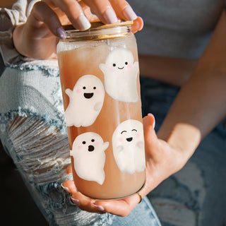 friendly ghost tumbler set
cute halloween glass cup
adorable spooky season tumbler
fall celebration glass