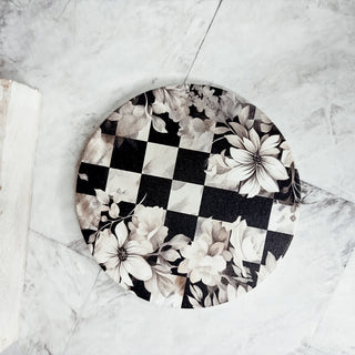 Black white gingham ceramic coasters courtly check pattern luxury checkered design floral accents cork back
cottagecore ceramic coasters courtly check black white checkered gingham floral pattern luxury cork backing