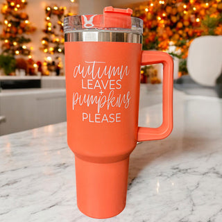Autumn leaves & Pumpkins Please 40 oz Tumbler, Orange tumblers