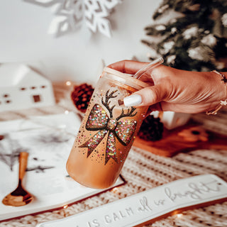 hristmas gift decoration – glitter bow with reindeer antlers for mantle or door
Sparkly Christmas bow – sequin holiday bow with antler accents
Unique Christmas decor – glittery bow with festive reindeer antlers