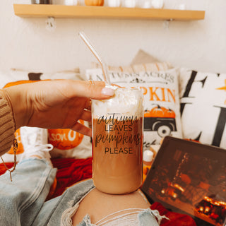 Modern farmhouse fall glass tumbler with bamboo lid
Luxury autumn home decor drinking glass set