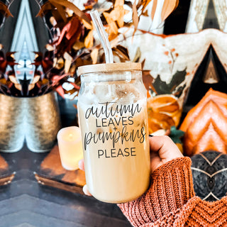 Pumpkin spice season glass tumbler set
Fall vibes drinking glass with bamboo top