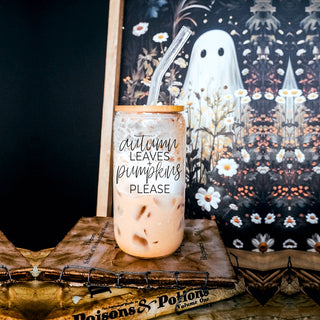 New fall release glass tumbler with straws
Limited edition autumn tumbler with quote
Seasonal pumpkin themed glass drink set