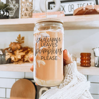 Bulk Fall gift glass tumbler for PSL lovers
Cozy season drink tumbler with bamboo lid
Glass coffee tumbler with autumn quote