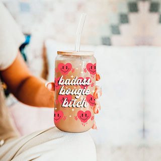 Wholesale 20oz glass tumbler with smiley face candy hearts for a playful Valentine’s.
Funny Galentine’s Day gift with a modern, retro design for women.