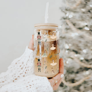 Christmas kitchen gifts glass cup 17oz - Nutcracker ballerina pastel tumbler bamboo lid glass straw - Holiday decor
Christmas coffee tumbler – Nutcracker soldiers and ballerinas in neutral holiday tones