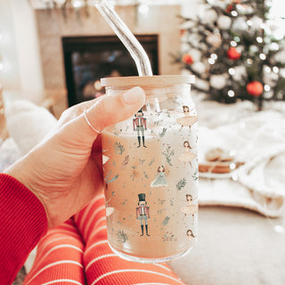 Festive drinkware gift – traditional Nutcracker soldiers and ballerinas holiday tumbler
Christmas morning coffee cup – pastel Nutcracker and ballerina glass tumbler