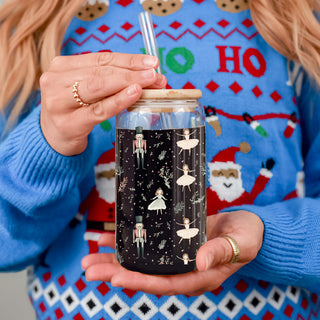 Wholesale Christmas kitchen decor glass cup 17oz - Nutcracker ballerina pastel holiday tumbler with straw - Soft festive drinkware