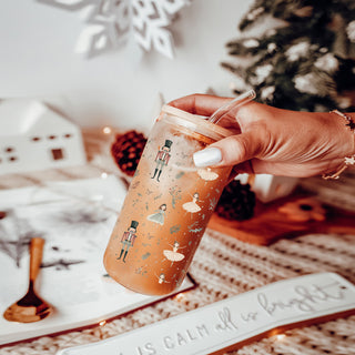 Muted Christmas glass cup 17oz - Pastel nutcracker ballerina holiday coffee tumbler bamboo lid glass straw
Gentle Christmas drinkware glass tumbler 17oz - Nutcracker ballerina soft pastel bamboo lid holiday gift