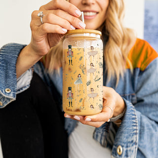 17oz pastel Christmas tumbler with bamboo lid - Nutcracker soldiers and ballerinas
Whimsical holiday tumbler - Nutcracker glass cup with ballerina dancers