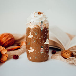 Bulk Christmas tumbler - Nutcracker ballerinas glass holiday cup
Christmas coffee glass tumbler - Nutcracker soldiers and ballerinas pastel design