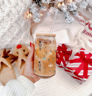 Holiday party tumbler - ballet themed Nutcracker Christmas glass cup
Nutcracker ballerina glass tumbler - pastel Christmas gift cup with lid and straw