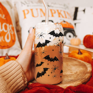 spooky coffee bar essential
halloween party drink set
designer halloween tumbler
premium spooky glass set
luxury bat pattern drink