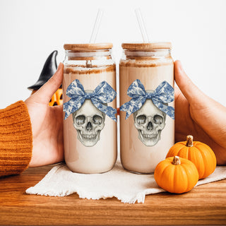 Wholesale chinoiserie halloween glass tumbler
blue bow skull drinking glass
elegant halloween tumbler set
