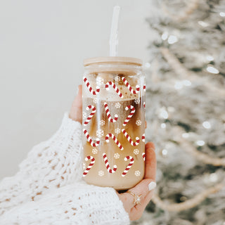 Wholesale Christmas gifts for coffee lovers glass tumbler 17oz - Holiday drinkware bamboo lid glass straw - Candy cane design
Holiday coffee gifts glass cup 17oz - Christmas kitchen accessories bamboo lid - Festive tumbler with straw