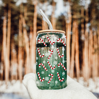 Resellers for Reusable Christmas cup – glass tumbler with bamboo lid and straw
Unique holiday coffee gift – candy cane and snowflake glass tumbler