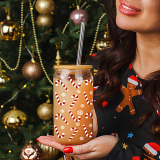 Holiday drinkware gifts glass cup 17oz - Christmas coffee tumbler bamboo lid - Festive kitchen accessories straw
17oz glass Christmas tumbler with bamboo lid and glass straw – holiday kitchen gift