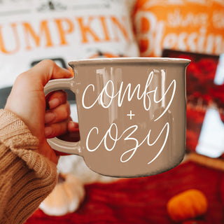Wholesale Comfy and Cozy Coffee Mug Brown Ceramic 14.5oz
Comfort Season Coffee Cup Brown with White Text