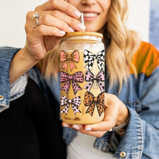 Mixed pattern coquette glass container
Aesthetic bow collection tumbler Wholesale
Cottage core fall drinking glass Wholesalers
Girly pattern mason jar style cup