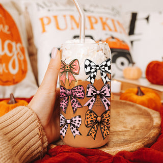 Wholesale Designer bow fall drinkware
Romantic autumn pattern glass
Soft aesthetic bow tumbler in bulk
Cottage core coffee lover cup