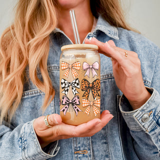 Halloween coquette style glass
Fall soft girl drinking tumbler
Aesthetic girl fall gift tumbler
Coffee lover bow pattern glass