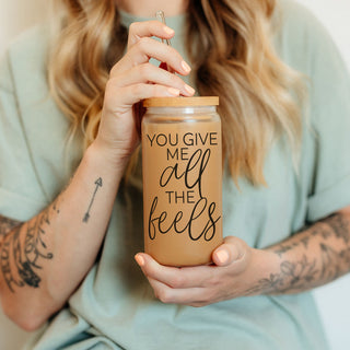 Wholesale Cute Galentine’s Day gift, 20oz glass cup with bamboo lid, You Give Me All the Feels.
You Give Me All the Feels glass cup, bamboo lid, 20oz for Valentine’s gift.
Funny You Give Me All the Feels glass cup, bamboo lid for V-Day.