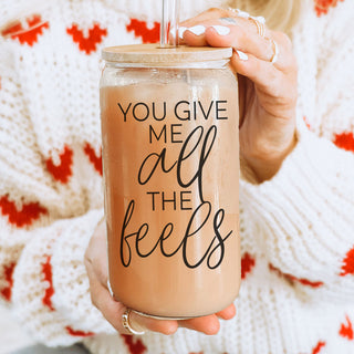 Wholesale 20oz glass cups with bamboo lid, You Give Me All the Feels.
Bulk 20oz glass cups with bamboo lid, You Give Me All the Feels for Valentine’s Day.