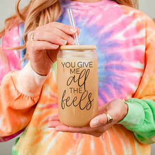 Charming 20oz glass cup with bamboo lid, glass straw, and "You Give Me All the Feels" design.
20oz glass cup with bamboo lid and glass straw, "You Give Me All the Feels" for Valentine’s Day Wholesalers
"You Give Me All the Feels" glass cup with bamboo lid and straw, 20oz bulk