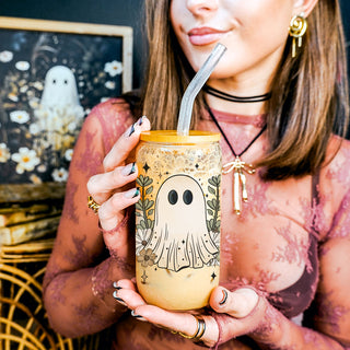 Botanical spooky season
Cute ghost garden tumbler
Modern witch aesthetic glass
Cottagecore halloween decor