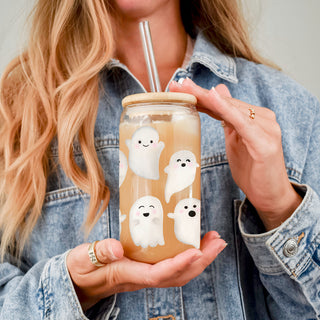 ghost lover tumbler set
halloween gift glass cup
kawaii ghost collection
spooky season drink set