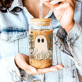 Botanical spooky season cup
Ghost and bee drinking glass
Halloween garden party tumbler
Witchy botanical drinkware