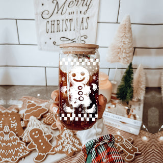 Christmas kitchen gifts retro glass cup 17oz - Vintage gingerbread tumbler bamboo lid glass straw - Holiday decor
Holiday glass coffee cup - festive gingerbread tumbler with bamboo lid
Reusable Christmas tumbler - retro checkered gingerbread holiday glass cup