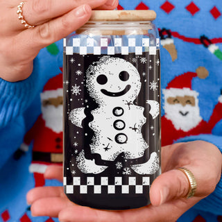 Wholesale Retro Christmas glass cup 17oz with bamboo lid - Vintage gingerbread tumbler with glass straw - Holiday drinkware gift
Retro gingerbread glass tumbler with bamboo lid and straw - Christmas holiday cup