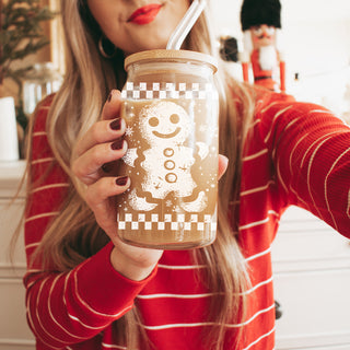 Christmas stocking stuffers retro gingerbread tumbler 17oz - Holiday glass cup bamboo lid gift
Secret Santa gifts vintage gingerbread glass tumbler 17oz - Christmas coffee cup bamboo lid under $10