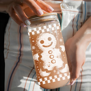 Wholesalers for Holiday coffee mug – 17oz glass tumbler with bamboo lid and reusable straw
Christmas coffee cup – retro checkered gingerbread design glass tumbler for coffee or cocoa