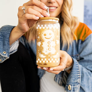 Festive coffee bar gift – retro checkered gingerbread glass tumbler for hot drinks
Unique holiday coffee cup – retro Christmas glass tumbler gift for kitchen or office
Teacher Christmas gifts retro gingerbread glass tumbler 17oz - Holiday coffee cup bamboo lid appreciation