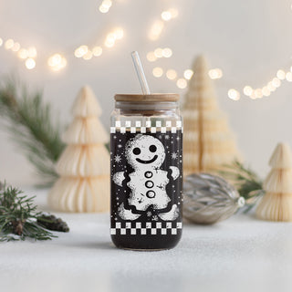 Christmas glass drinkware 17oz - Retro vintage gingerbread holiday cup with glass straw - Checkered design kitchen gift
17oz vintage holiday glass tumbler - Retro Christmas gingerbread coffee cup gifts - Checkered festive drinkware bamboo lid