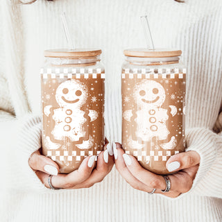Holiday glass coffee cup 17oz - Retro Christmas gingerbread vintage tumbler bamboo lid - Checkered festive drinkware
Eco-friendly Christmas cup - 17oz retro gingerbread glass with bamboo lid
Holiday drinkware gift - retro gingerbread tumbler for Christmas entertaining
