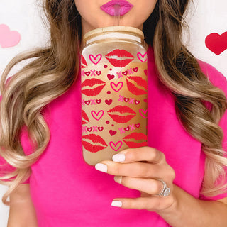 20oz glass cups with red lips and pink XOXO for a playful Valentine’s gift.
Chic 20oz glass tumblers featuring red lips, hearts, and XOXO for Valentine’s.
Bold and fun 20oz glass cups with red lips and heart designs for gifting.