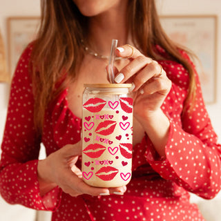 Cute 20oz glass cups with red lips, hearts, and XOXO for a festive celebration.
Vibrant 20oz glass cups with XOXO, hearts, and red lips for a playful vibe.