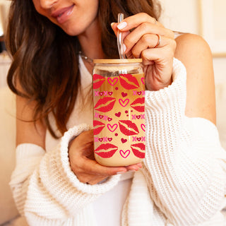 Festive 20oz glass tumblers featuring pink and red XOXO and heart designs.
Bold red lips and XOXO 20oz glass cups for a sassy Valentine’s gift.
Playful 20oz glass cups with red lips, hearts, and XOXO for Galentine’s Day fun.