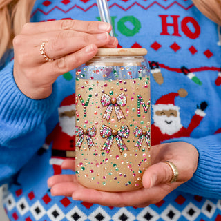 USA Wholesalers for Christmas kitchen gift - Merry glass tumbler with colorful glitter design
Holiday glass coffee tumbler - festive sequin bows and Merry lettering
