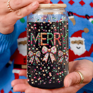 Christmas glass cup 17oz with bamboo lid - Merry sequin glitter tumbler with coquette bows glass straw - Holiday drinkware gift
Coffee lover Christmas gift Merry sequin glass tumbler 17oz - Holiday coquette bow drinkware bamboo lid straw