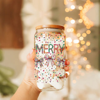 Girly Christmas glass cup 17oz - Sparkly Merry sequin glitter holiday tumbler bamboo lid glass straw - Coquette bow gift
Christmas bow aesthetic drinkware glass tumbler 17oz - Merry sequin glitter bamboo lid - Holiday coquette coffee cup