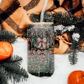 Holiday coffee tumbler gift – Merry glass cup for moms and home chefs
Coffee bar essential – “Merry” Christmas glass cup with glitter and bows