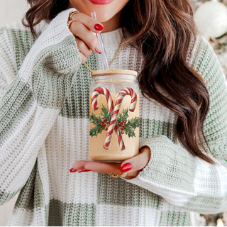 Trendy Christmas gifts candy cane holly glass tumbler 17oz - Holiday traditional drinkware bamboo lid
Cute Christmas drinkware candy cane holly glass tumbler 17oz - Holiday traditional coffee cup bamboo lid