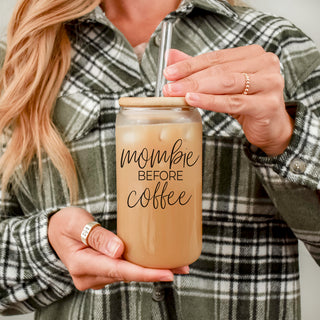 Mombie morning essential drinking glass
Caffeinated mom glass tumbler gift
Mother's day glass tumbler with quote