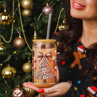 Cute Christmas drinkware boho nutcracker glass tumbler 17oz - Holiday floral pink teal coffee cup bamboo lid
Unique Christmas gifts nutcracker boho floral glass cup 17oz - Holiday pink teal coffee tumbler bamboo lid straw
