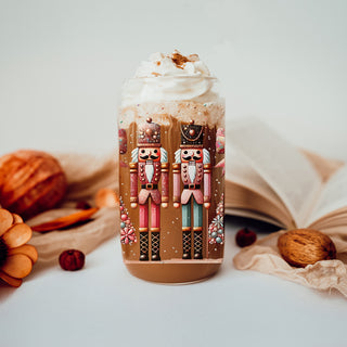 Reusable Christmas tumbler with bamboo lid - Nutcracker boho holiday design
Christmas kitchen gift - floral boho Nutcracker tumbler with glitter tree